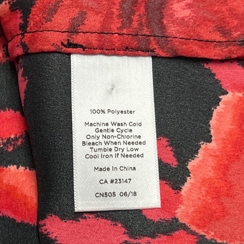 Talbots Floral Blouse Womens Small Black Red Rose Satin Long Sleeve Keyhole Neck - Picture 3 of 9
